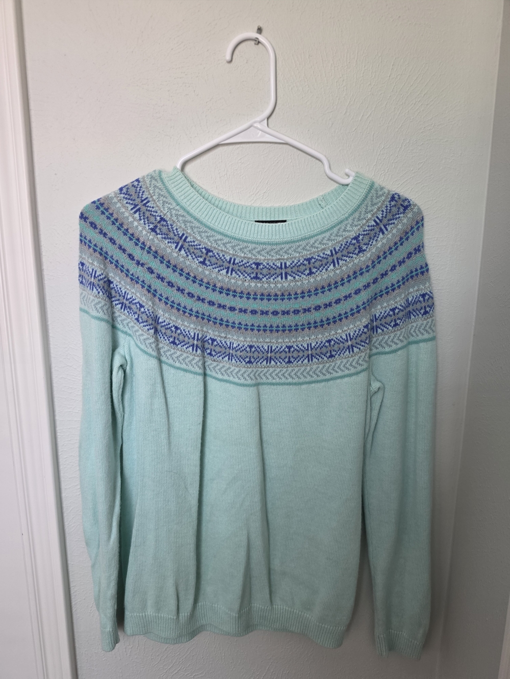 Talbots Petite Mint Fair Isle Lamb's Wool Sweater